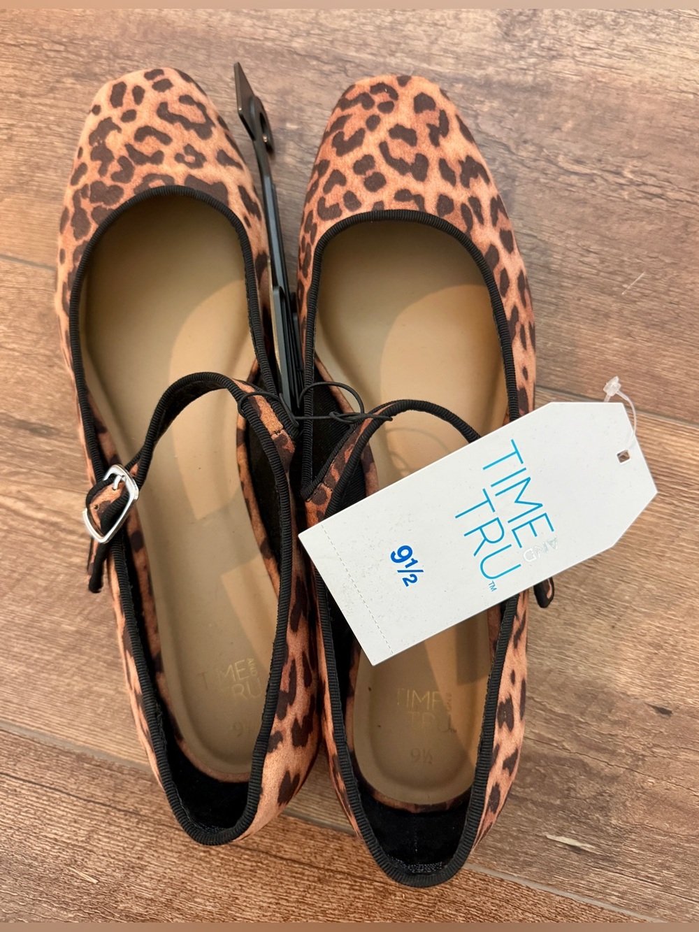 Time and Tru Women’s Leopard Print Ankle-Strap Flats - Brown & Black Size 9.5 NW